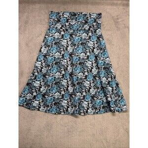 LuLaRoe Women Skirt Size S Black With Blue Flowers Roses Pull On Stretchy Waist